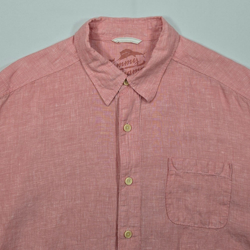 Tommy Bahama Men XL 100% Linen Button Front Shirt Pink Relax Fit Island Casual - Picture 5 of 13